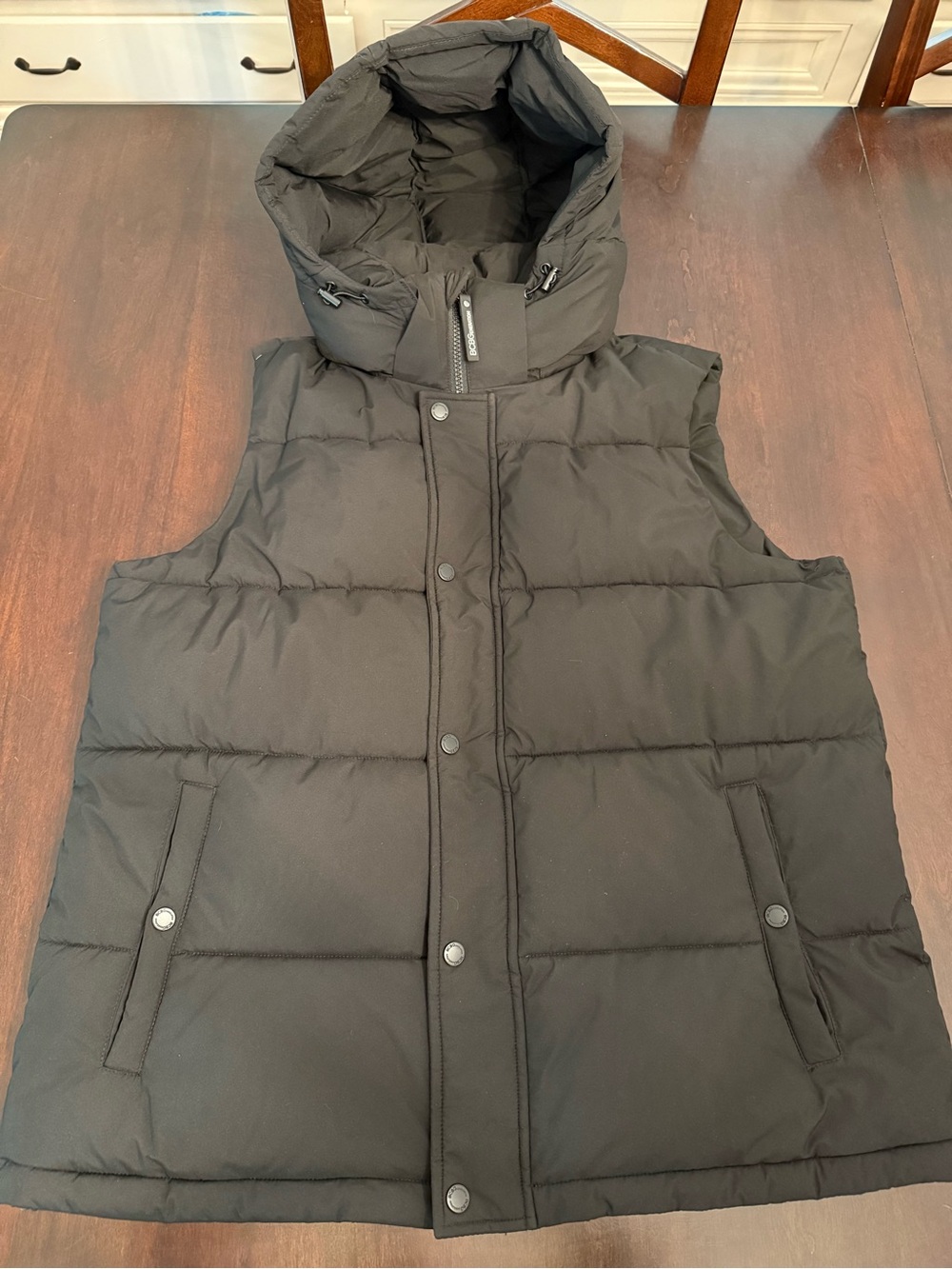 BCBGeneration Black Hooded Puffer Vest, size L